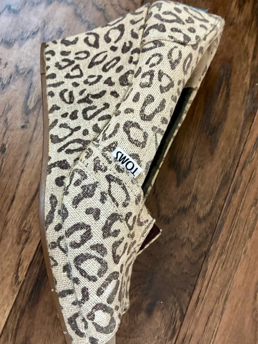 TOMS Espadrille Leopard Beige Wedge Sandals Canvas Platform Rope Wedges Women 8